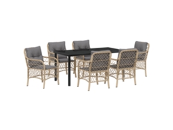 Conjunto de comedor de jardín Vidaxl de 7 piezas con cojines en ratán beige