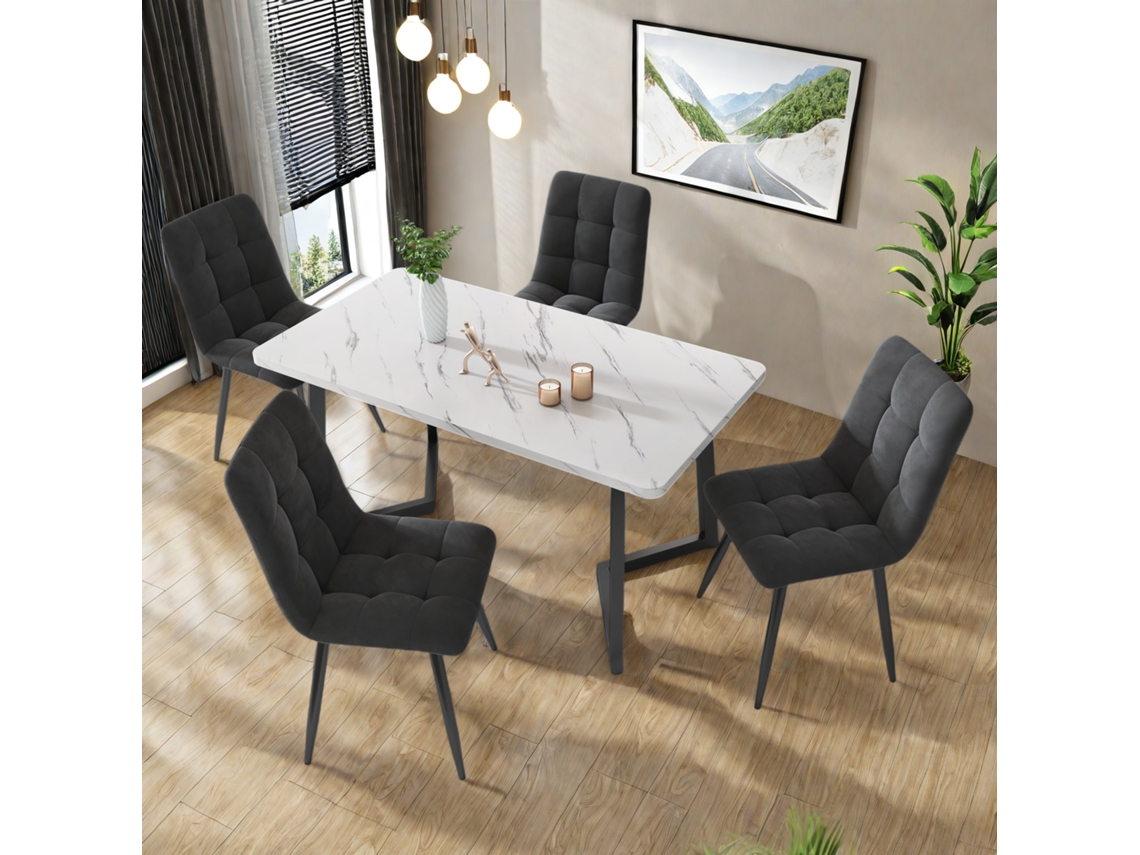 Juego de 4 sillas de comedor grises con cómodos asientos acolchados de terciopelo para comedor, cocina o sala de estar - Ycone