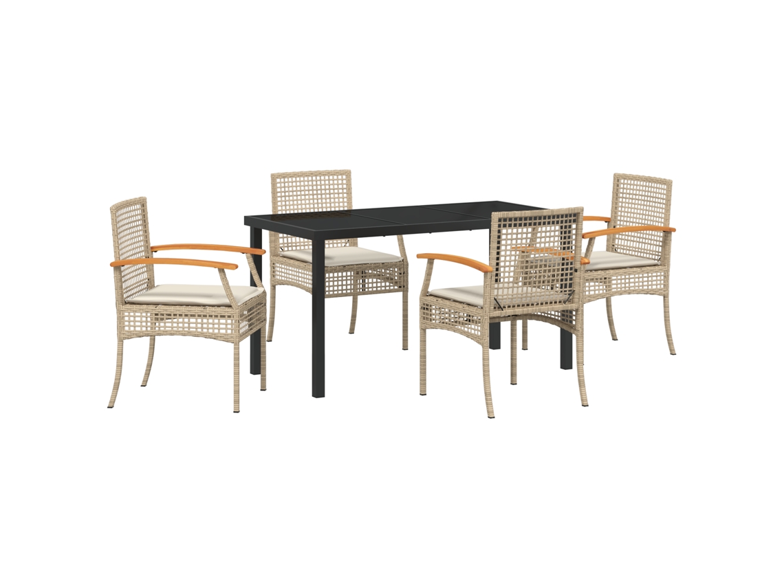 Conjunto de comedor de jardín Vidaxl de 5 piezas con cojines en ratán sintético beige