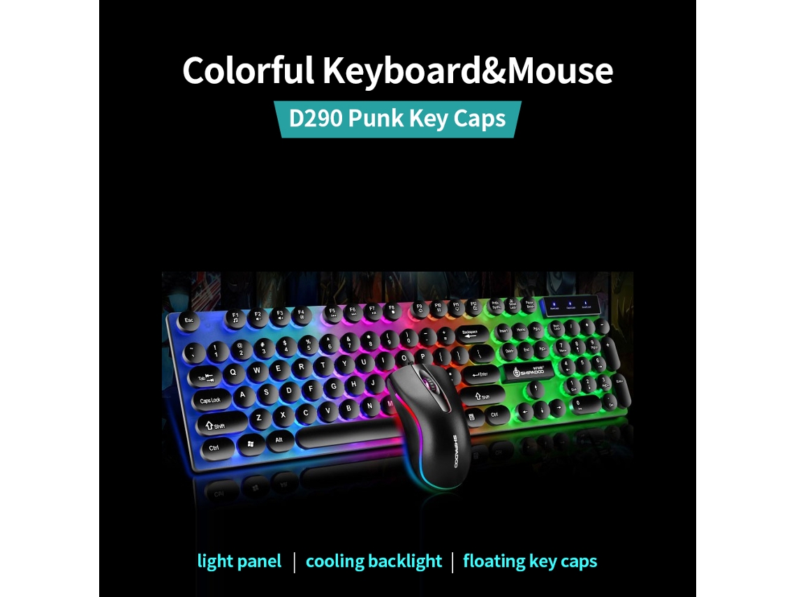 Combo De Teclado Con Retroiluminación De 104 Teclas Cableado D290 Y Ratón Para Portátil/pc
