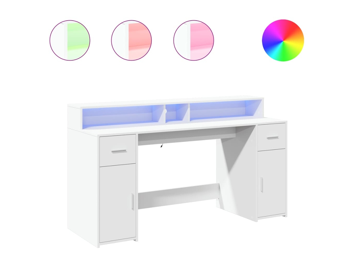 Secreter con luces LED, acabado imitación madera, blanco, MAISON EXCLUSIVE (140x55x91 cm)