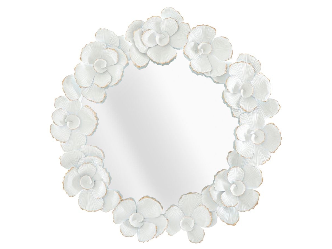 Espejo De Pared Flor Blanca Cm 82x2,6x85,5 Unico / Blanco Y Dorado
