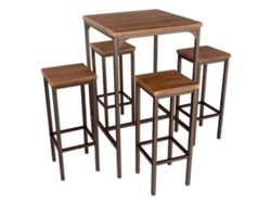 Conjunto de mesa cuadrada de 110 cm de alto y 4 bancos, color nogal, modelo Roma de Yelloo