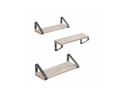 Estantería De Pared Relaxdays, Set De 3 (30/35/40 Cm), Madera Y Metal, Para Libros Y Decoración, Color Greige