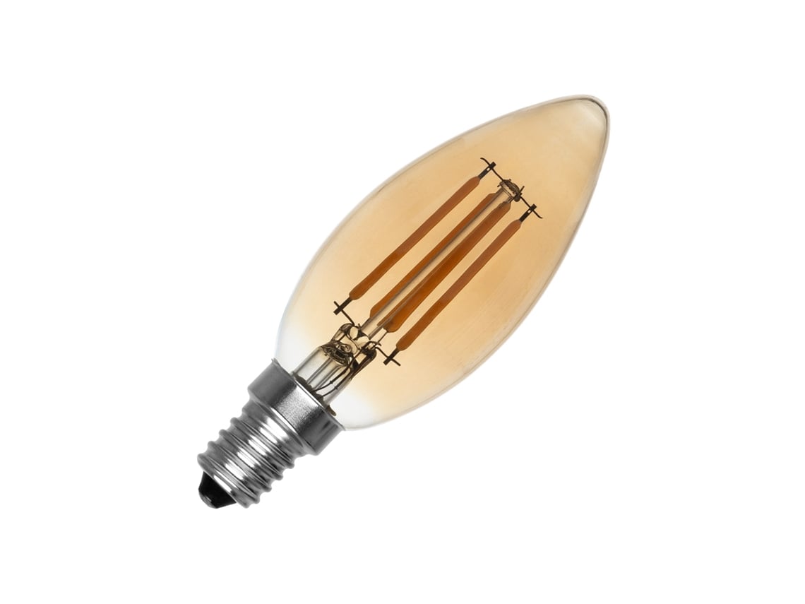 Bombilla LED de filamento E14, 4 W, 470 lm, C35, color dorado, sin parpadeo, luz blanca cálida de 2700 K, Ledkia