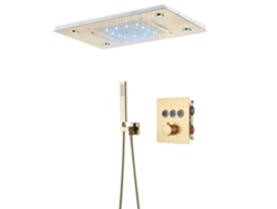 Columnas de ducha LED de lluvia con control termostático, cabezal de ducha de latón de 36 x 50 cm, juego de oro cepillado