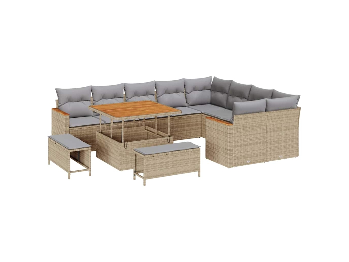 Maison Exclusive - Juego de sofás de jardín de ratán de polipropileno beige de 12 piezas