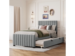Cama Tapizada De 90x190 Cm, Color Gris, Con Cama Nido.