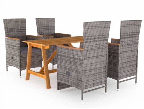Conjunto 5 de comedor para jardín de VIDAXL gris