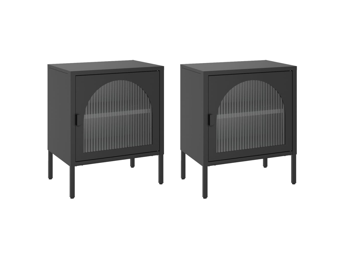 Maison Exclusive - Mesitas De Noche 2 Unidades Vidrio Y Acero Negro 50x35x60 Cm