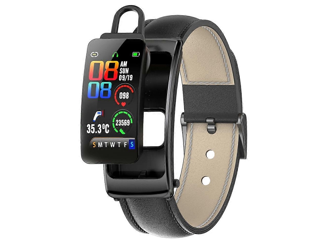 Reloj inteligente K20 de 1,14 pulgadas con correa de cuero, auriculares desmontables, resistente al agua, compatible con llamadas Bluetooth, Hengrongshen