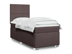 Cama Box Spring Con Colchón Tela Marrón Oscuro 90x190 Cm