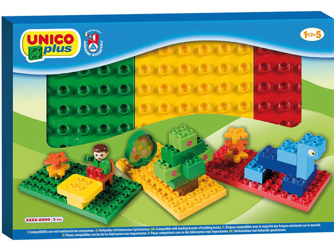 Blocs de Construcción UNICO Caja 3 Bases Coloridas Unico (Edad Mínima: 1 Años - 20 x 29,5 x 2 cm)