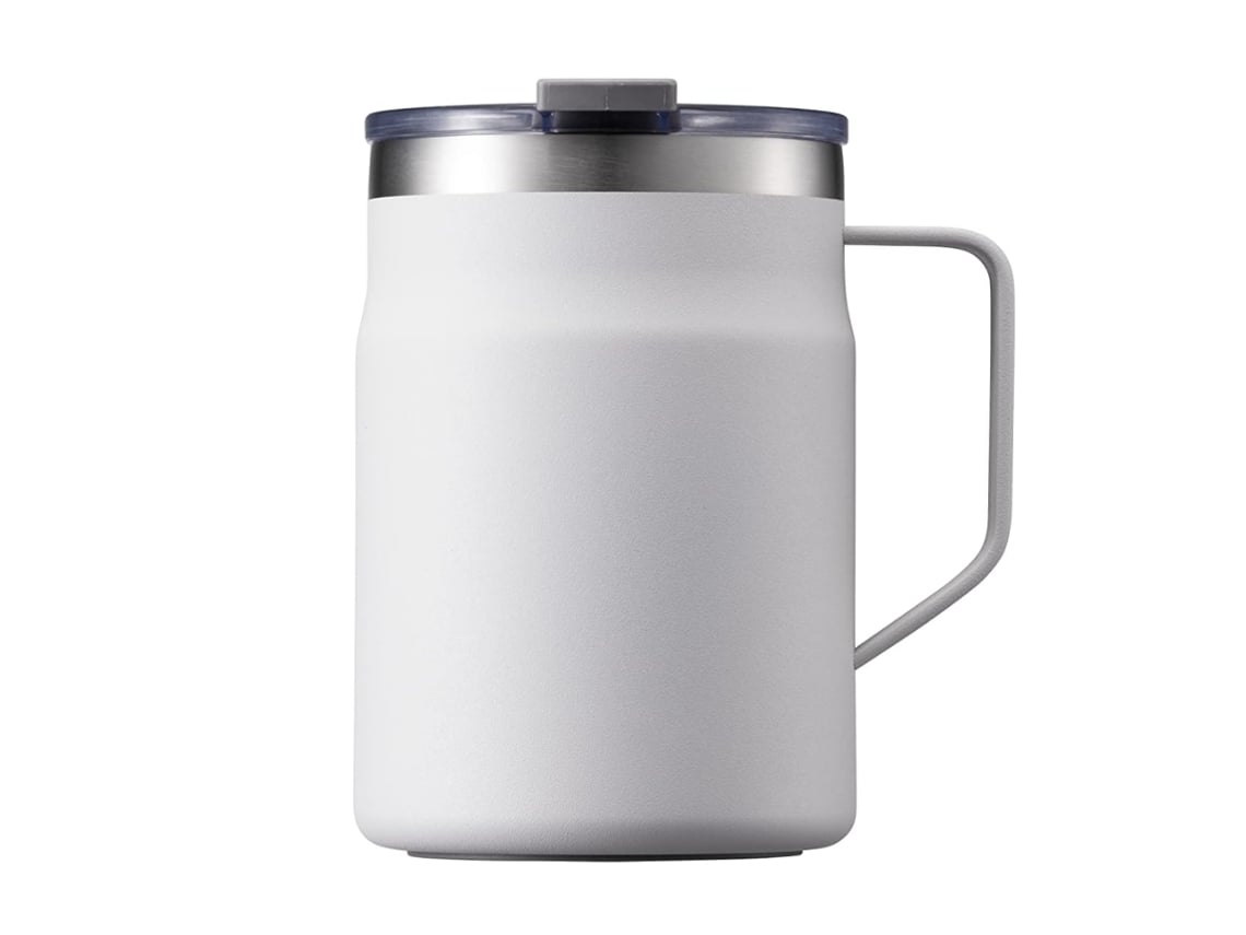 Taza premium de acero 18/8 desbloqueada con asa de doble aislamiento y tapa morada, 20 onzas, color blanco Gusshious