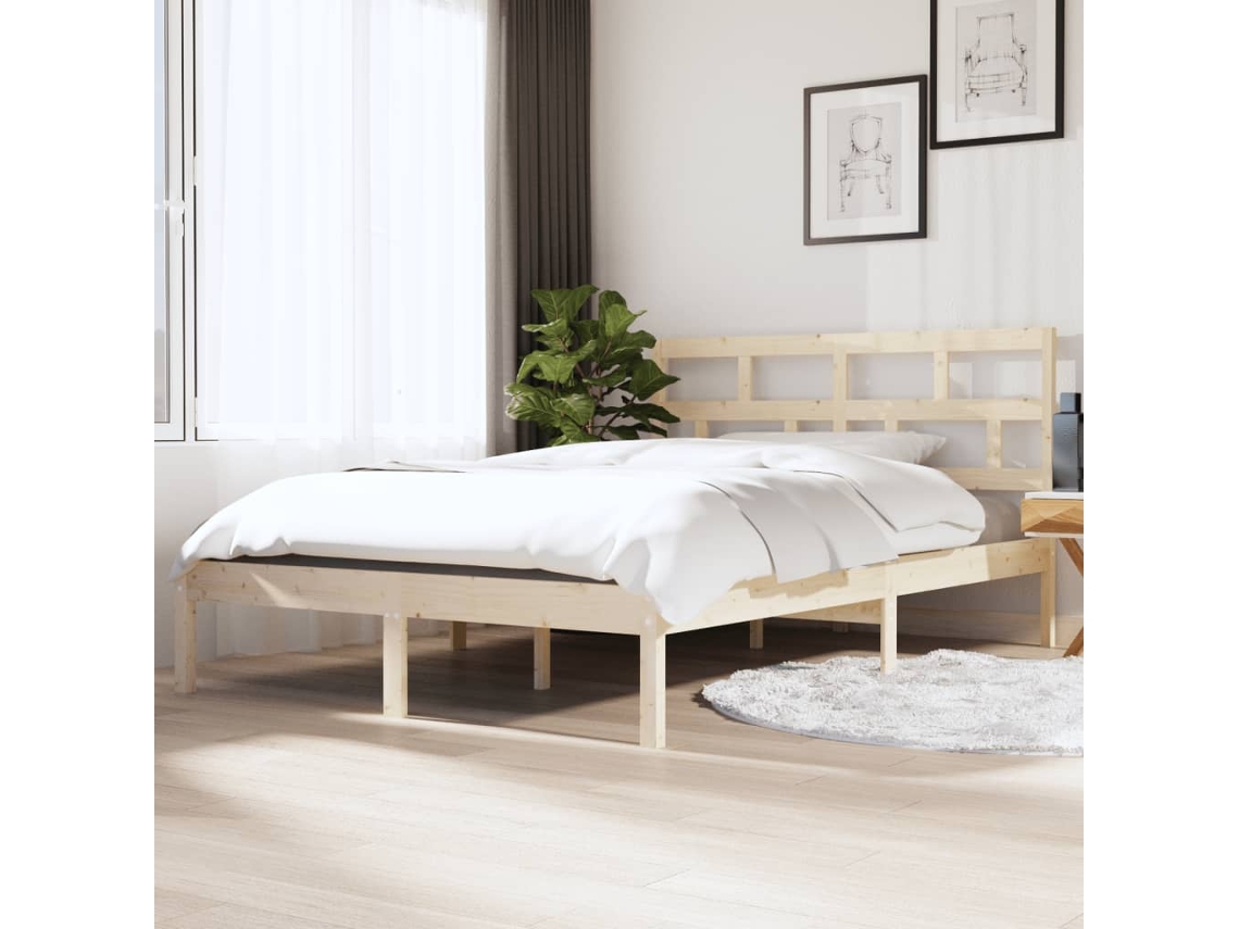 Estructura De Cama Madera Maciza De Pino 140x190 Cm