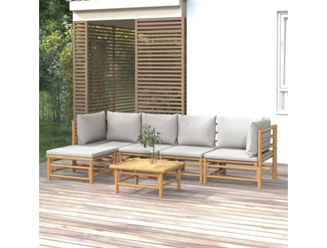 Conjunto 6 de muebles de jardín VIDAXL bambú con cojines gris claro