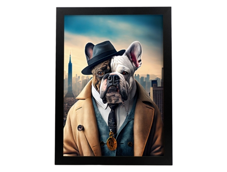 NACNIC Lámina Bulldog Detective Empático En Fotografía A Todo Color Divertidas Ilustraciones Realistas De Animales Con Ropa Humana A4 Marco Negro