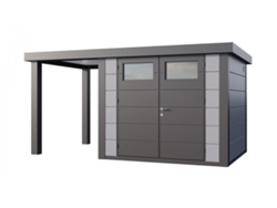 Caseta de Jardin metálica NH6 con Apoyo abierto pequeño a la izquierda | Gris Claro | (268 x 238) + (168 x 238) - NOVO HABITAT