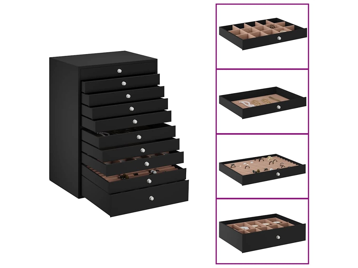 vidaXL Joyero de 10 niveles con compartimentos para relojes negro