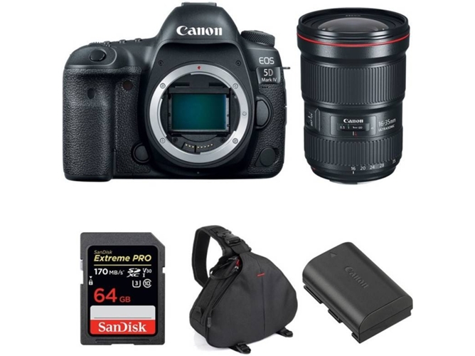Kit Cámara CANON EOS 5D Mark IV + EF 16-35mm f/2.8L III USM + SanDisk 64 GB + Batería + Bolsa (Full-Frame)