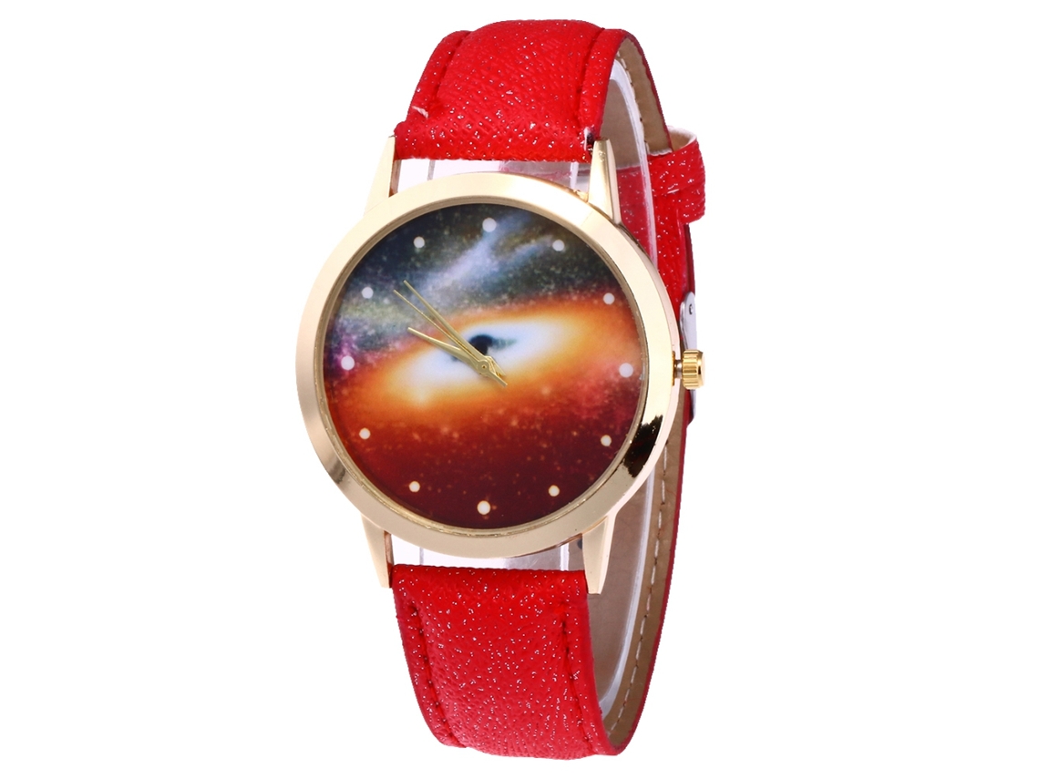 Reloj De Pulsera De Cuarzo Con Correa De Piel Sintética, Esfera Con Diseño De Cielo Estrellado, Estilo Moderno (rojo)