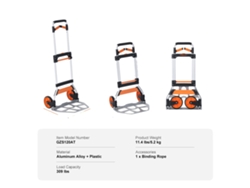 Carretilla plegable, mango ajustable, alta capacidad de carga, 140 kg (309 lbs)
