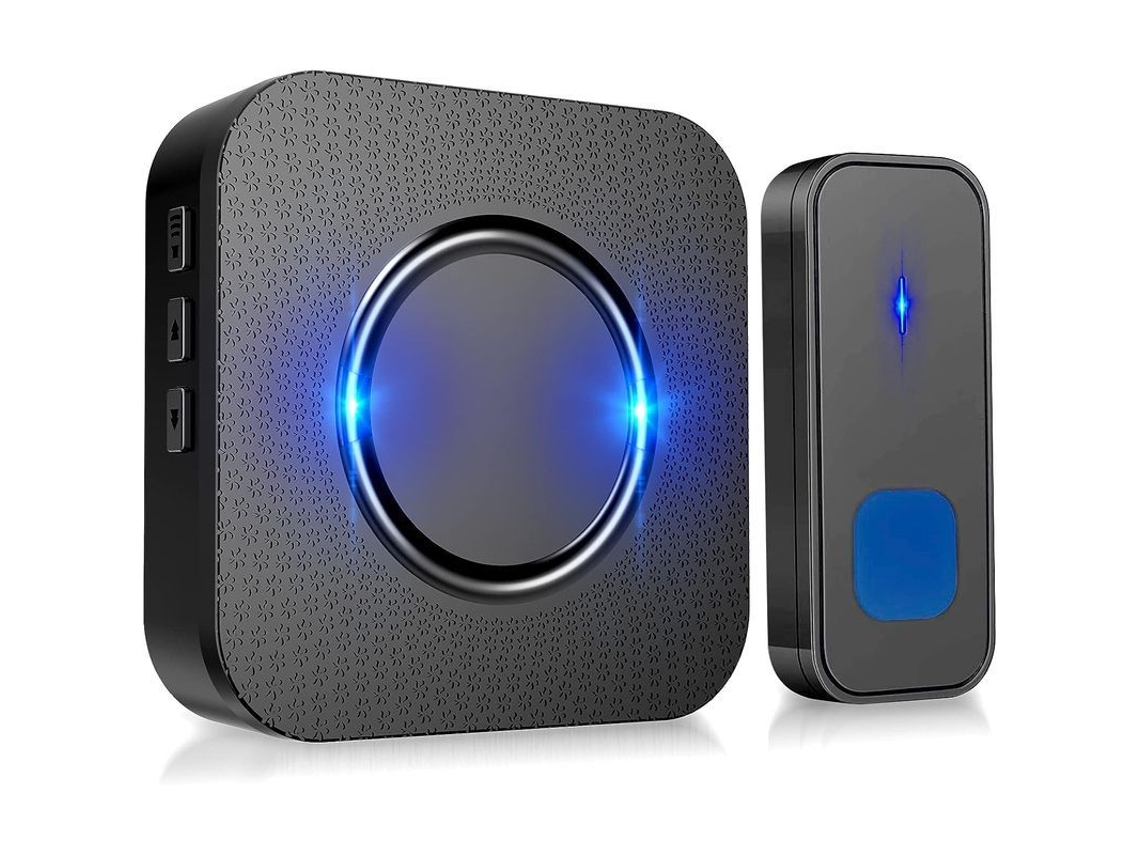 Timbre Inalámbrico, 55 Melodías, 5 Niveles De Volumen, Impermeable Ip55, 300m, Led, Receptor Connectable - Negro