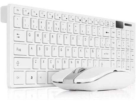 Teclado inalambrico K-06 2,4G Ratón Combinado Teclado portátil español Ñ para Ordenador PC con ratón Funda Silicona (Blanco) COSHANO