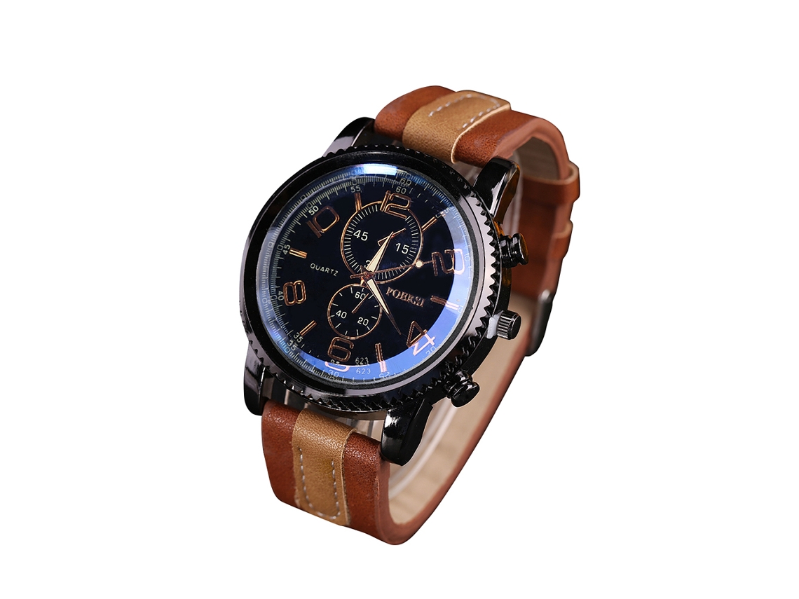 Reloj De Cuarzo Para Hombre Con Correa De Cuero Sintético, Estilo Casual Y Moderno (marrón Claro Azulado)