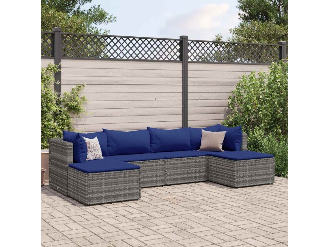 Conjunto de jardín de 6 piezas con cojines de mimbre gris de DKD Home Decor