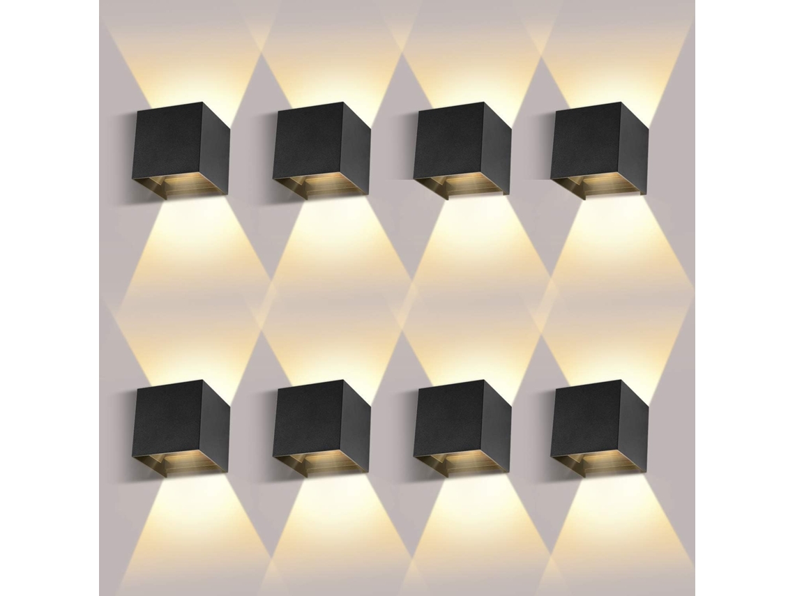 Kit Com 8 Arandelas De Parede (internas/externas), 12w, 3000k, Acabamento Preto, Iluminação Externa À Prova D'água Ip65 classe De Eficiência Energética F