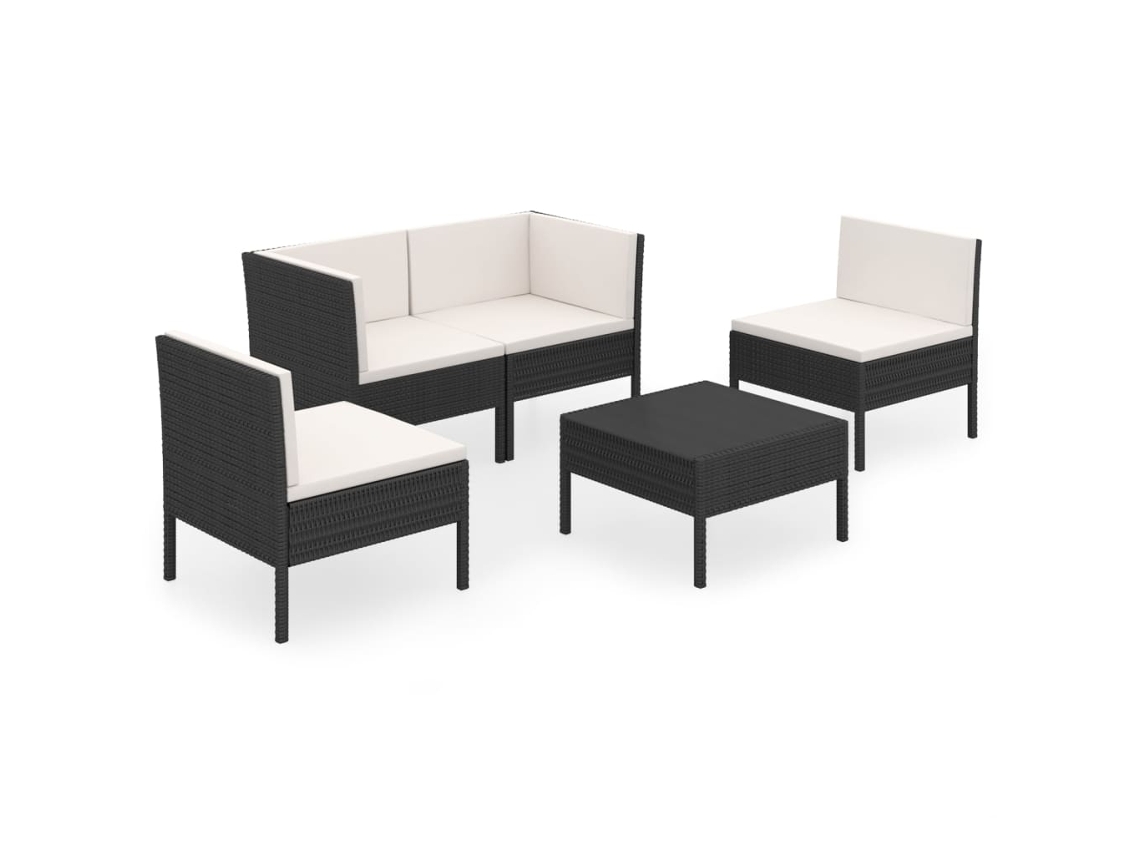Conjunto 5 de muebles de jardín VIDAXL y cojines ratán sintético negro