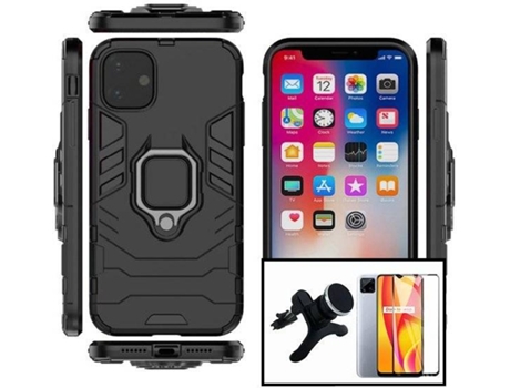 Kit Protector de Cristal Templado 5D Full Cover, Funda 3X1 Military Defender y Soporte Magnético de Coche Reforzado Xiaomi Redmi 9 Activ PHONECARE ...