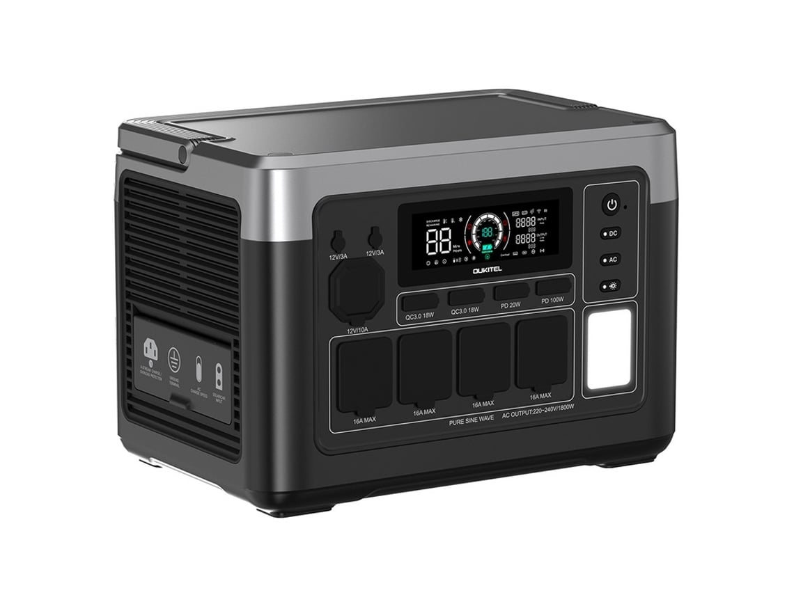 Generador solar portátil P1000e Plus de 1800 W y 1024 Wh con batería Lifepo4, carga rápida, control inteligente mediante aplicación Oukitel