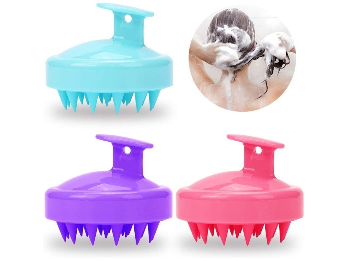 Cepillo De Masaje Capilar De Silicona Y Peine Para Champú, Peine Para Mascotas - Rosa, Verde Y Morado