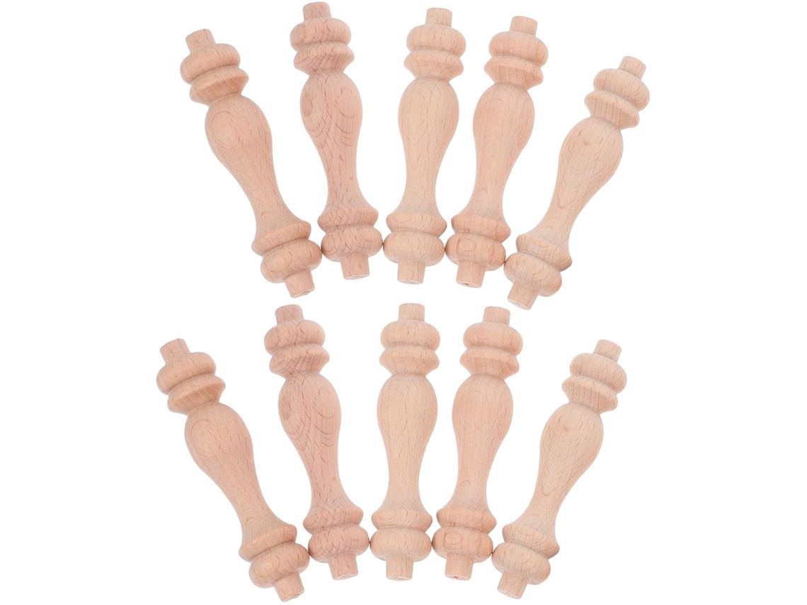 Juego De 10 Balaustres De Madera Con Elegantes Cabezas Talladas, Estilo Columna Romana.