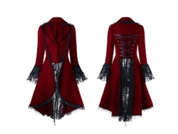 Rebe - Vestido gótico punk para mujer con encaje Dr Tzt XL Rojo vino