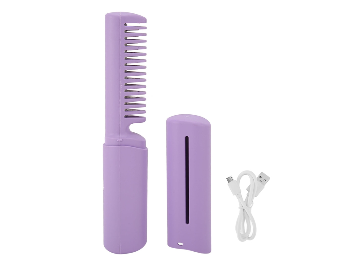 Peine Plancha De Pelo Mini Inalámbrico Mano Ergonómica Calentamiento Rápido Morado