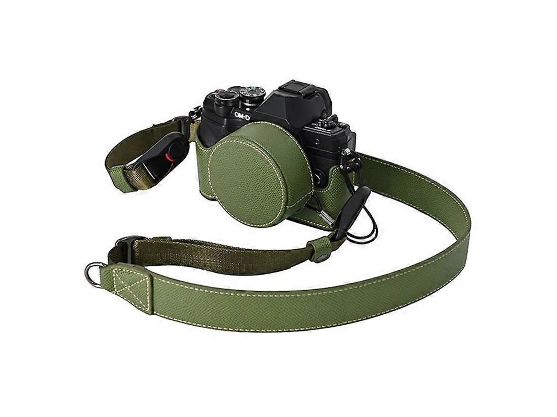 Estuche de cuero para cámara Olympus OM DE M10 Mark IV con tapa de lente y correa para el hombro Facpoet