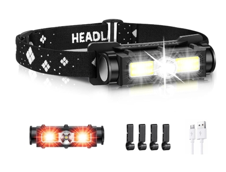 Linterna frontal LED recargable, 2000 lm, linterna frontal superbrillante, resistente al agua, con luz de flash roja, linterna frontal ajustable LE...