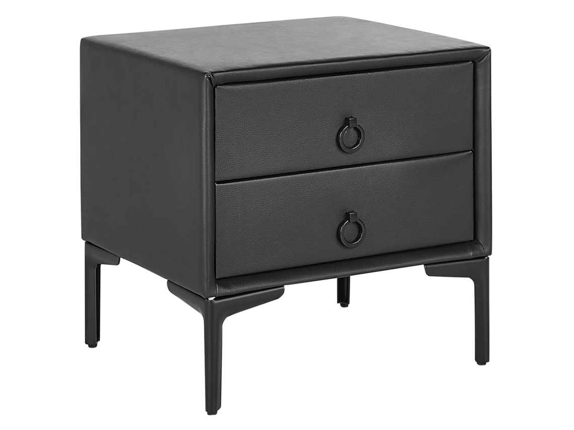 Mesa de noche de 2 cajones BELIANI Sezanne de Piel sintética Negro 44x38x45