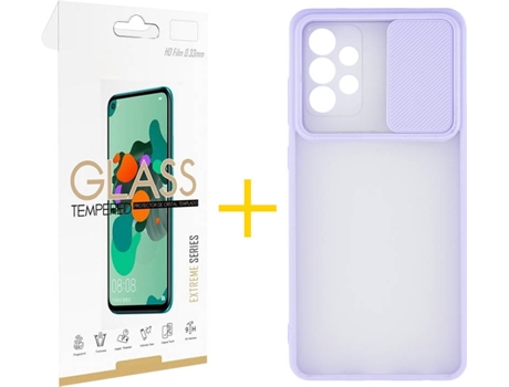 Carcasa y Protector de Pantalla de Vidrio Samsung A72 5G SKYHE Gel Protección Cámara Morado