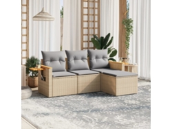 Conjunto de sofá de jardín de 4 piezas con cojines de ratán sintético beige Lovely Home