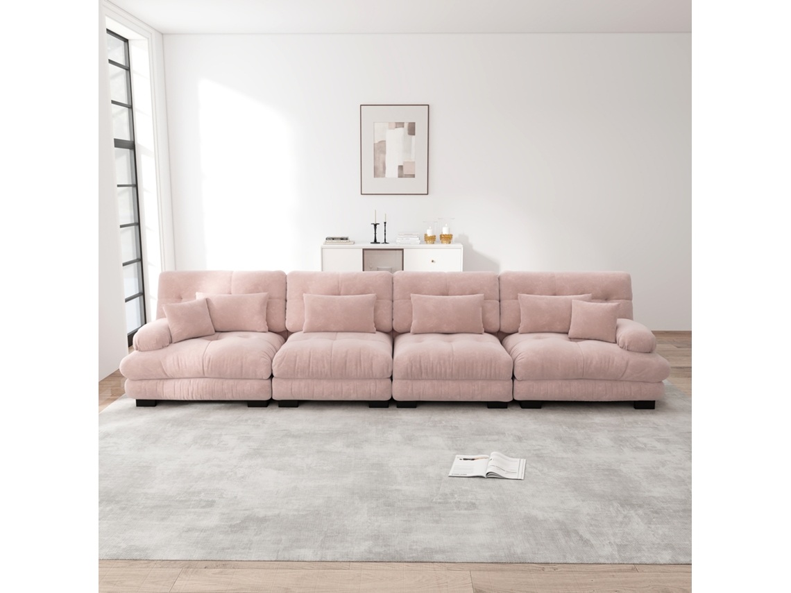Sofá Modular 4 Plazas - Confortable Sofá Cama Con Asiento Profundo - Chenille Rosa