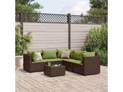 Conjunto de jardín de 6 piezas con 6 cojines de mimbre marrón DKD Home Decor