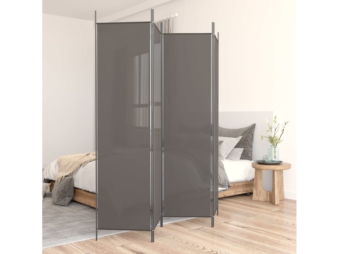 Biombo Divisor De 4 Paneles De Tela Gris Antracita 200x200 Cm