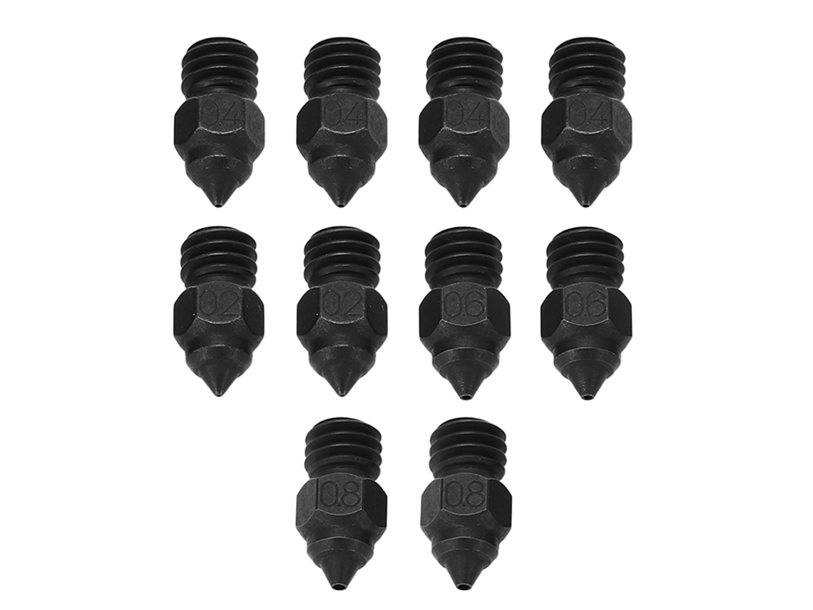 Kit de boquillas de acero templado para extrusor de extremo caliente de impresora 3D Ender 3 (0,2, 0,4, 0,6 y 0,8 mm, 10 unidades)