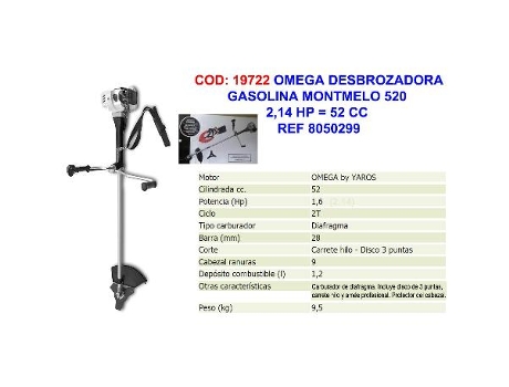 Omega desbrozadora gasolina montmelo 520 2,14 hp 52 cc 8050299