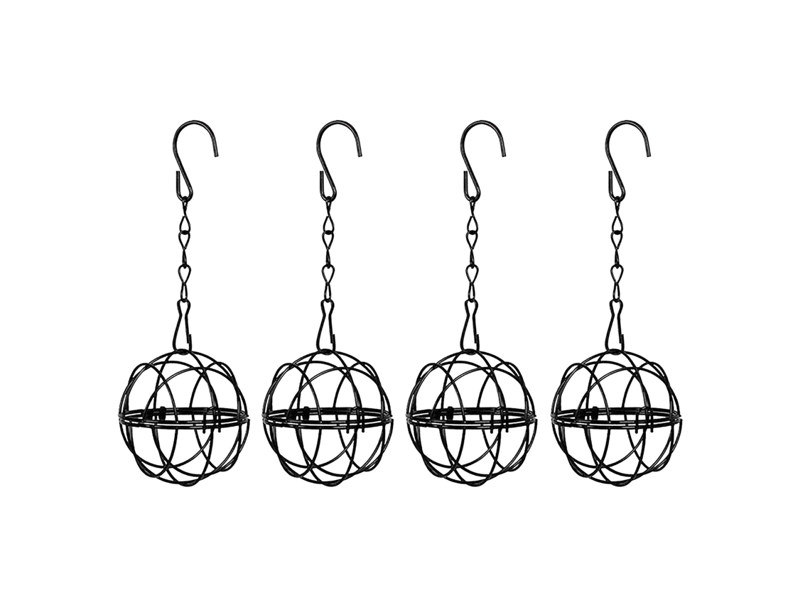 4 comederos de bolas para pájaros, comederos de bolas de grasa colgantes de metal con gancho para jardín exterior.