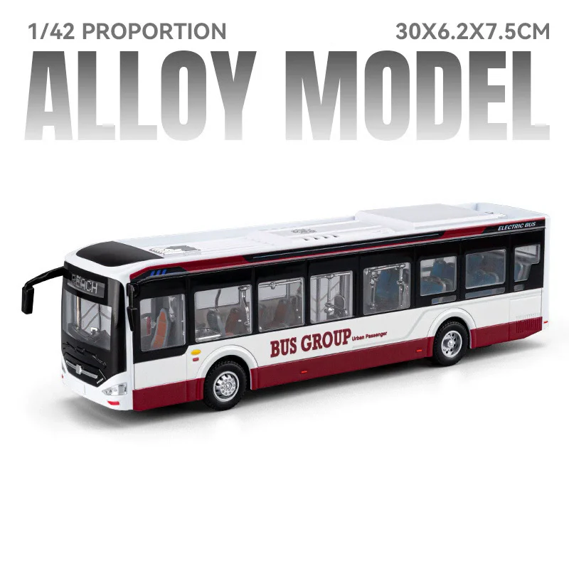 (Rojo) Escala 1:42 - Modelo de autobús New Energy - Con efectos de sonido y luz - Carrocería metálica